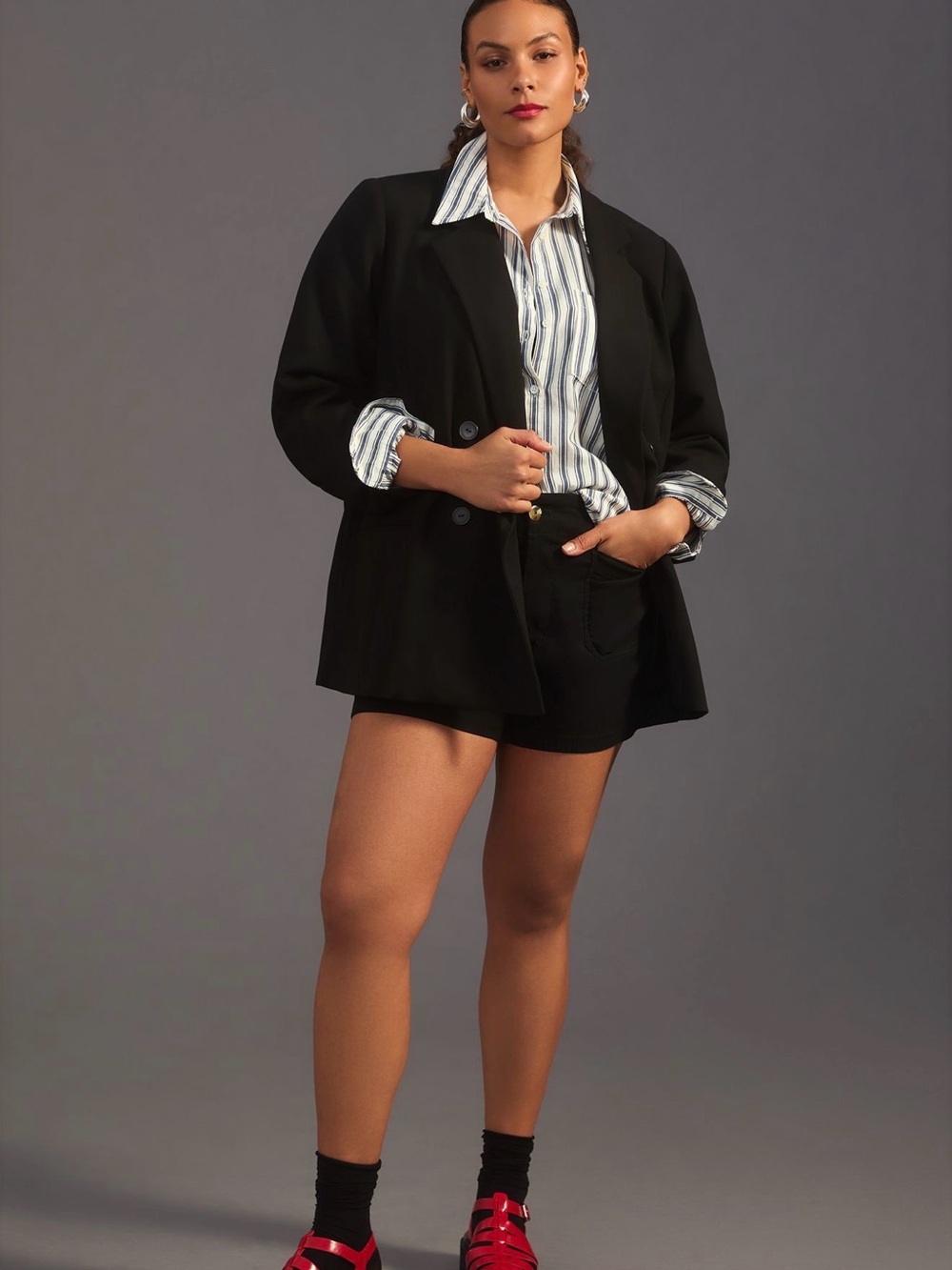 Maeve Black Double-Breasted Blazer